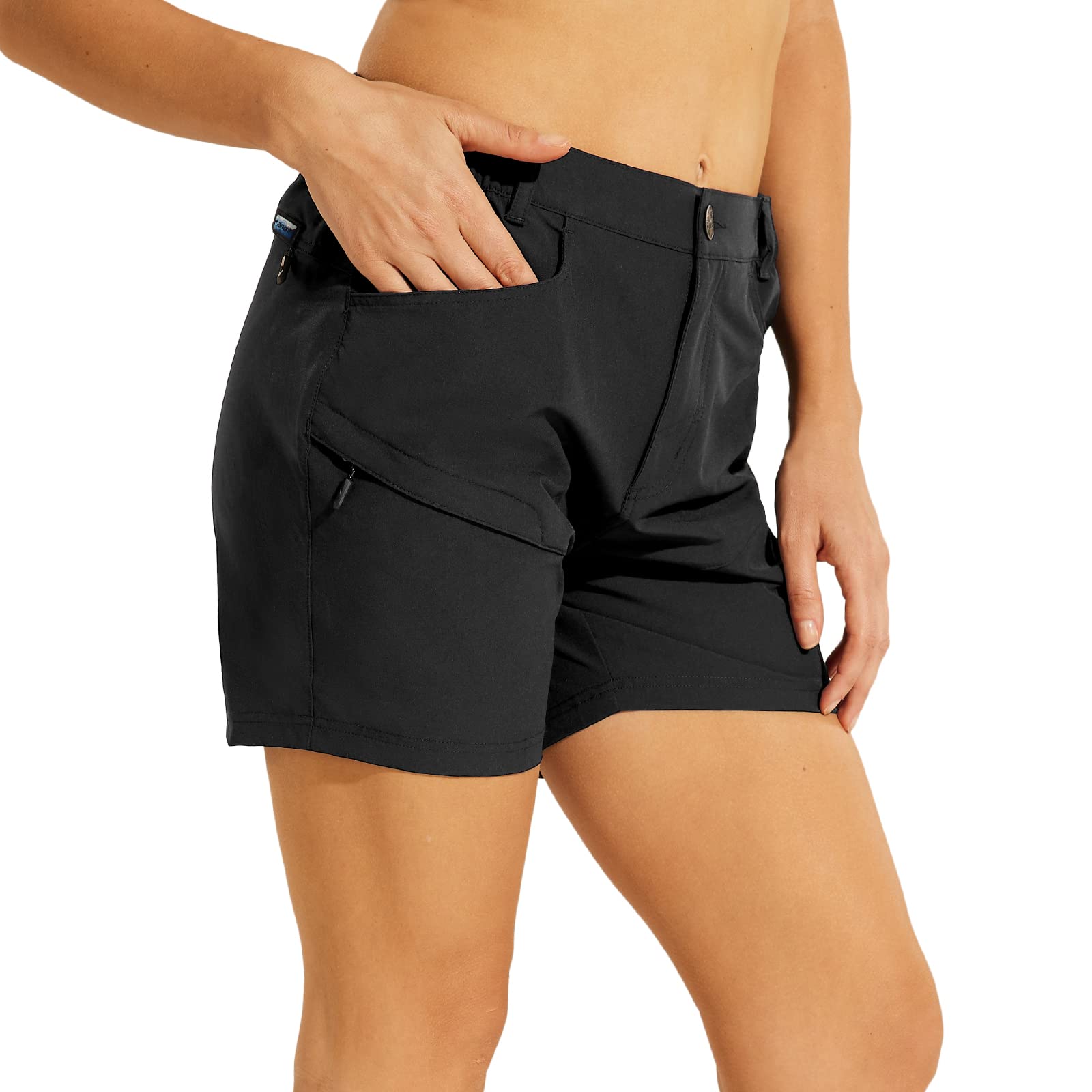 Haimont Women Quick Dry Hiking Cargo Shorts 5 Inseam, Black / L