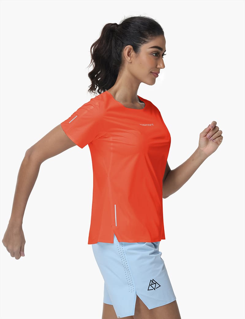 Haimont Women's Mountain Wind Trail T-Shirt in Orange Red