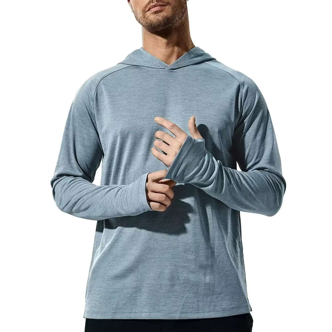 Haimont Men's UPF 50+ Sun Protection Hoodie Shirt with Thumbholes, Haze Blue / XL