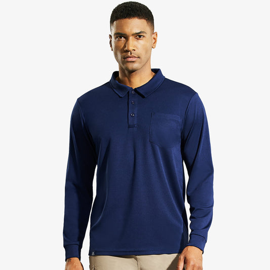 Men's Long Sleeve Polo Shirt with Pocket Collared Shirts