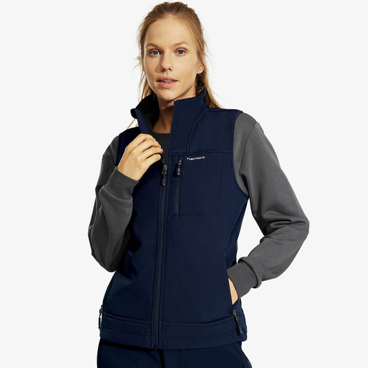 Women's Fleece Lined Softshell Vest with 6 Pockets