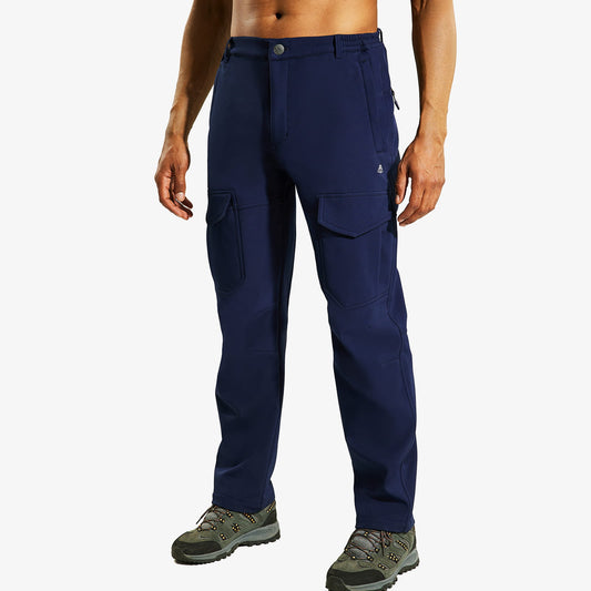 Men's Fleece Lined Softshell Hiking Pants with 6 Pockets