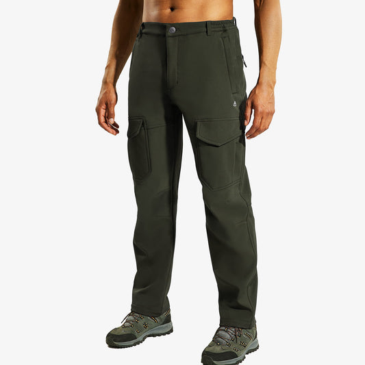Men's Fleece Lined Softshell Hiking Pants with 6 Pockets