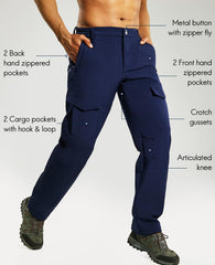 Men's Fleece Lined Softshell Hiking Pants with 6 Pockets