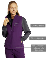 Women's Fleece Lined Softshell Vest with 6 Pockets