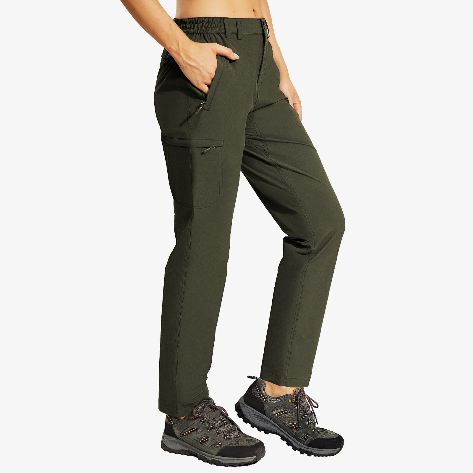 Women's Quick Dry Hiking Cargo Pants with Zip Pockets - Olive Green / XS