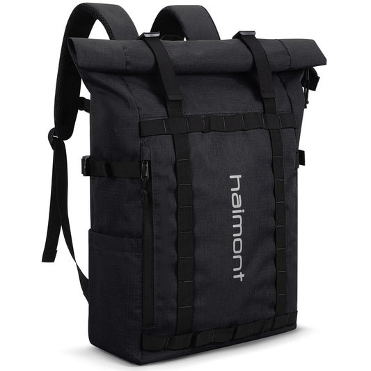 Water-Resistant Rolltop Backpack with Multiple Pockets
