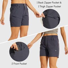 Women Quick Dry Hiking Cargo Shorts with Zipper Pockets 5"