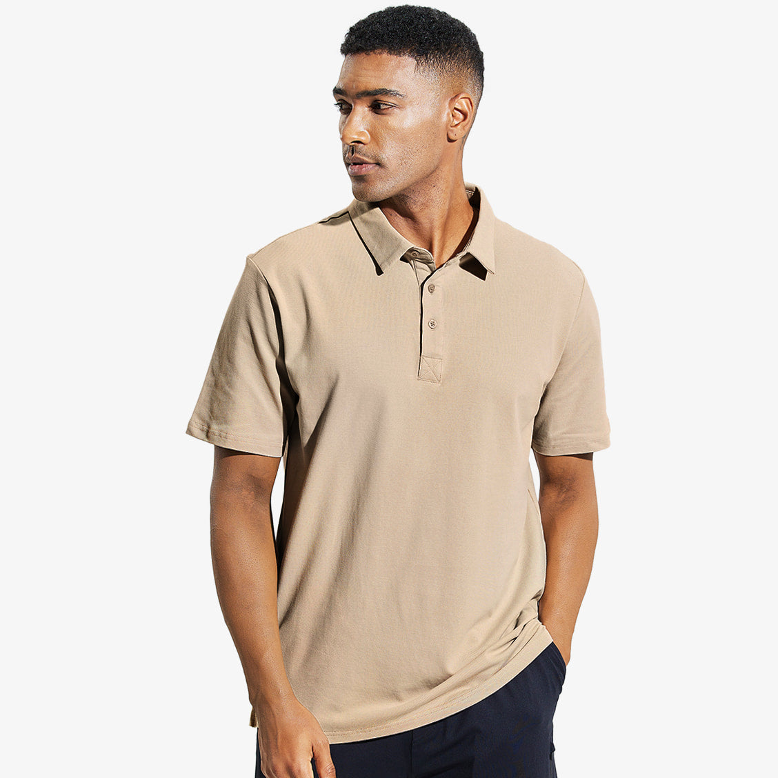 Cathalem Men's Golf Polo Shirts Classic Fit Long Sleeve Solid Soft Cotton  Polo Shirt,Beige XXXL