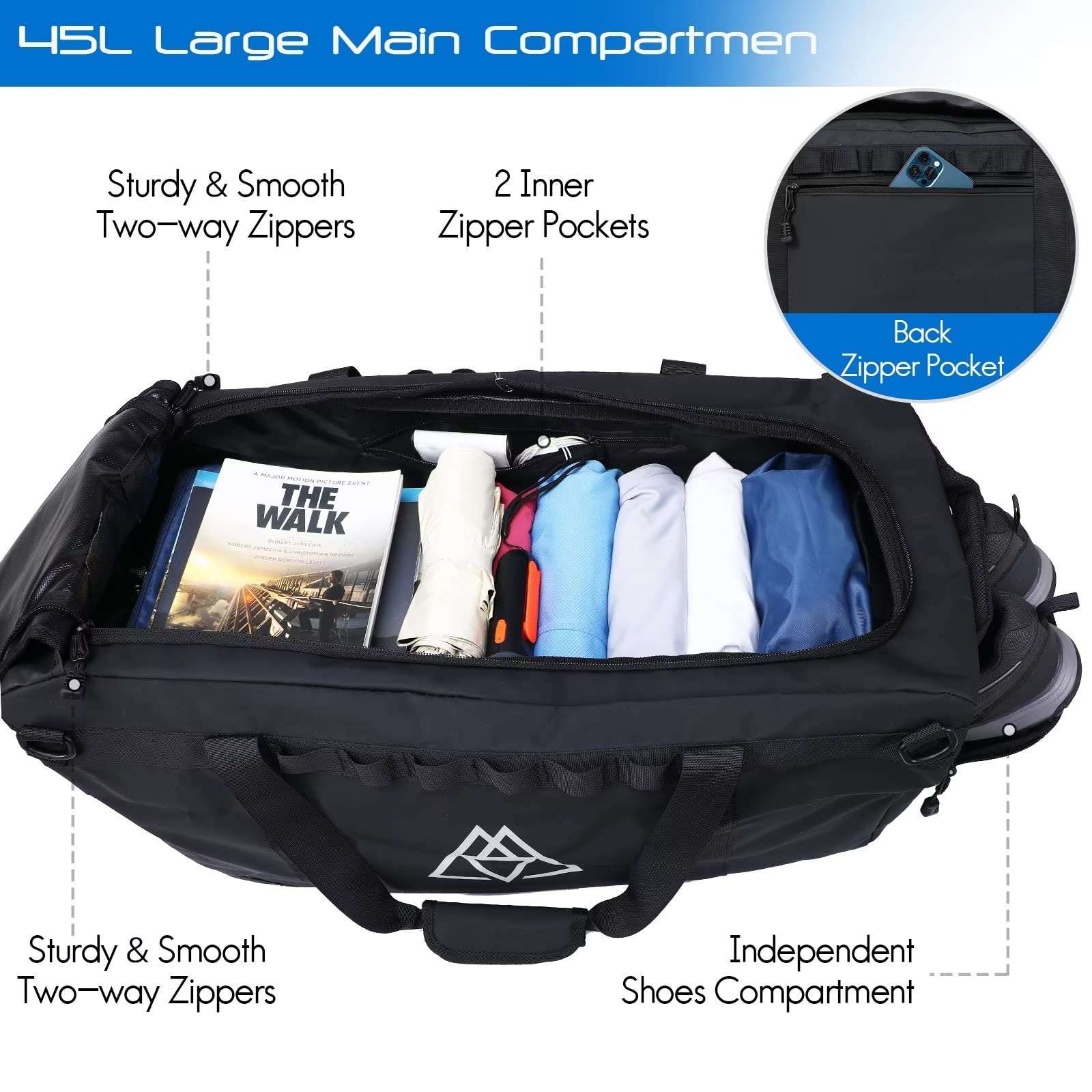 Travel Duffel Backpack Bag with Shoe Compartment