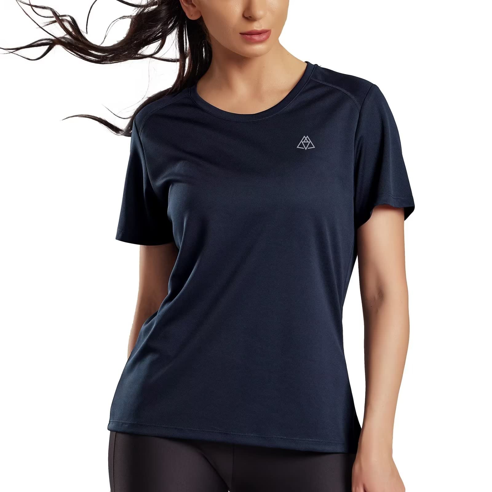 Women's Dry Fit Running Athletic T-Shirts Active Mesh Tee Shirt - Navy / XS