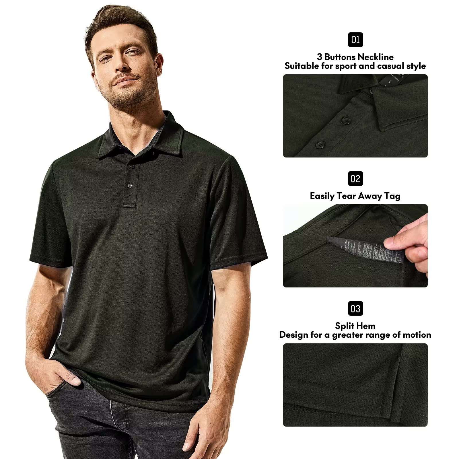 Polo Shirts for Men Dry Fit Short Sleeve Collared Golf Shirts