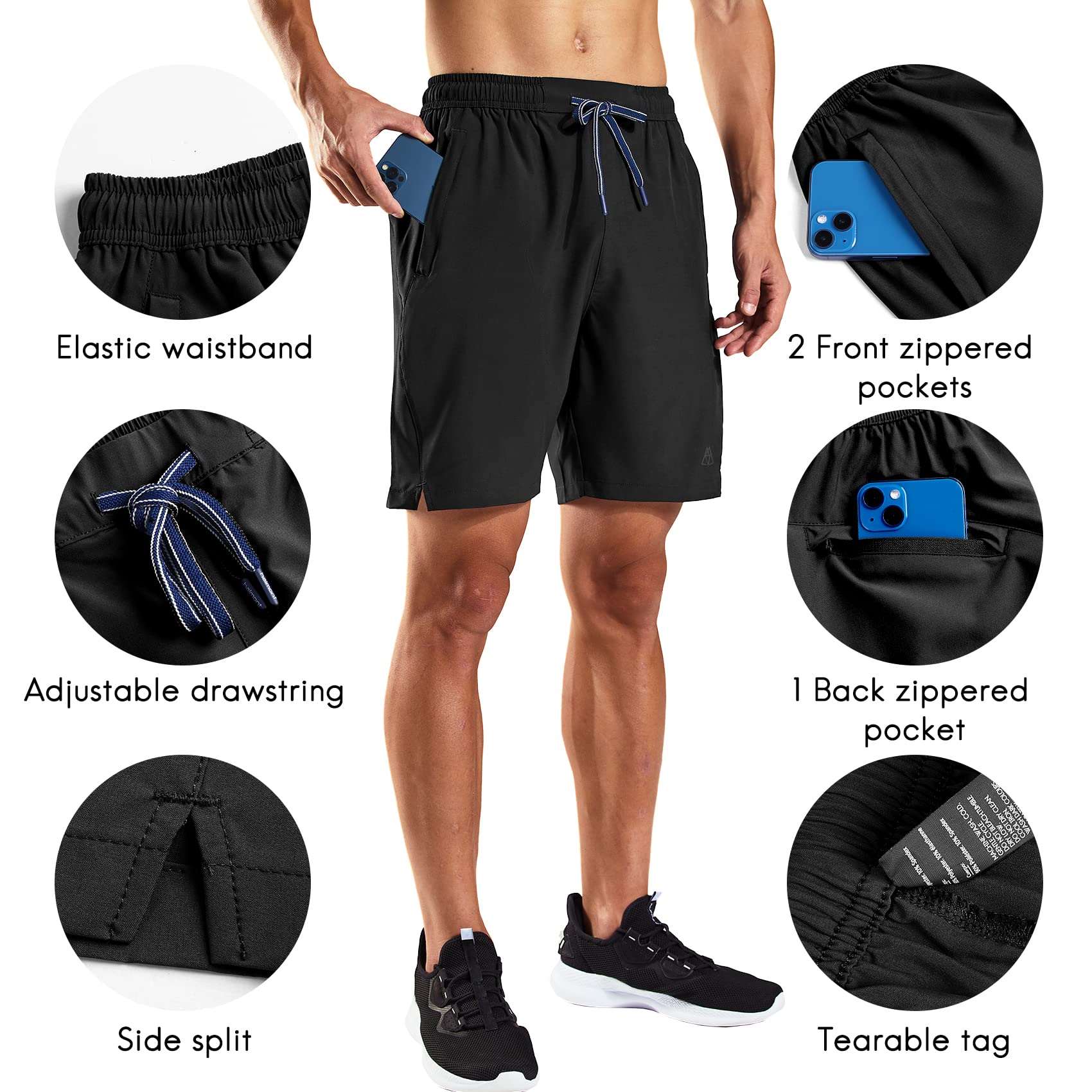 Haimont Men's Dry Fit Running Shorts with Zipper Pockets