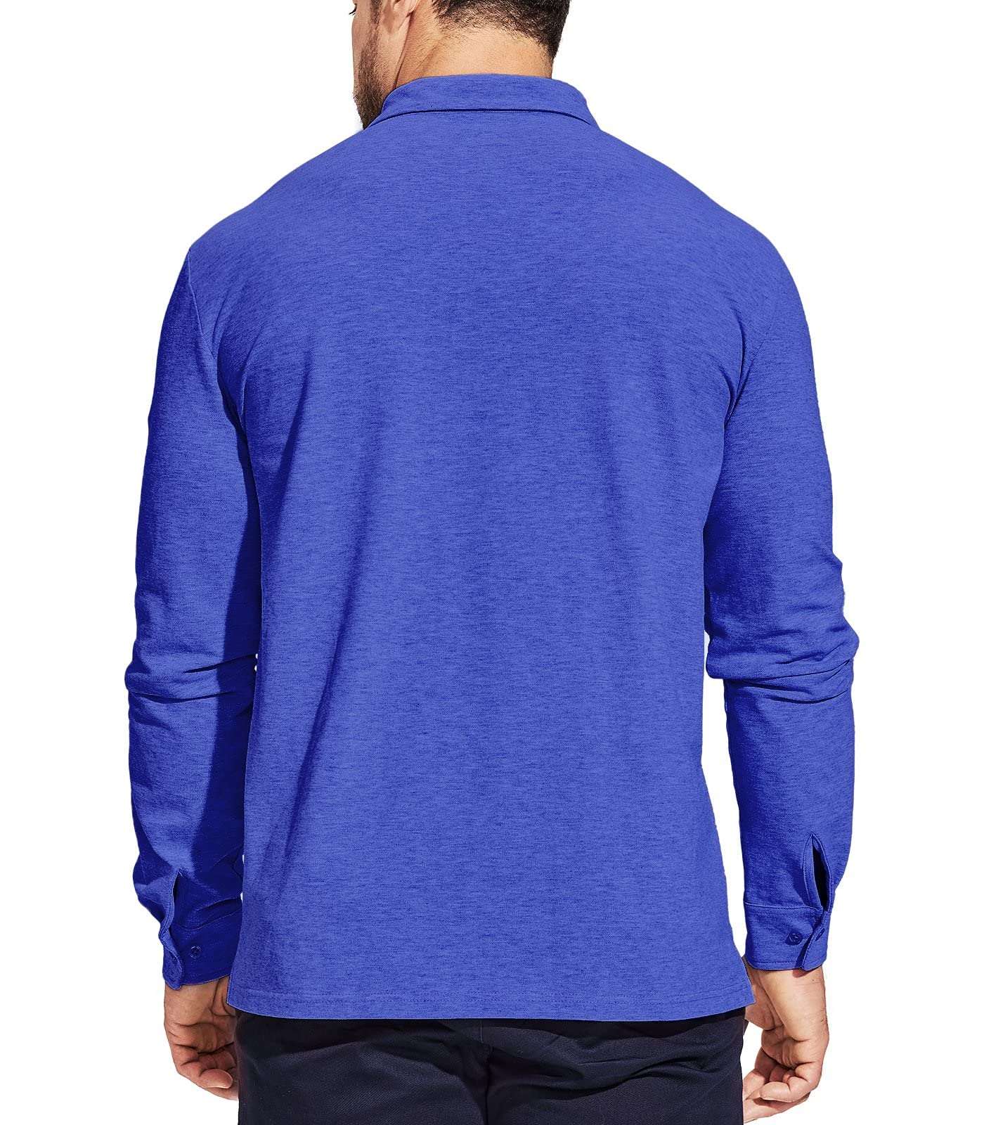 Men Cotton Polo Shirts Long Sleeve Golf Casual Shirt