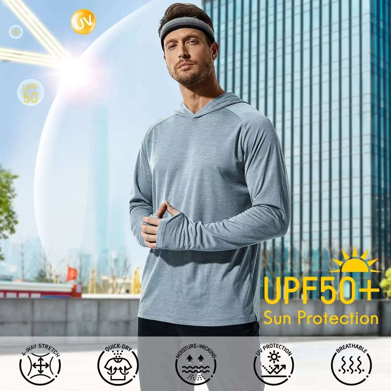 Men's UPF 50+ UV Protection Long Sleeve T-Shirt Sun Block Casual