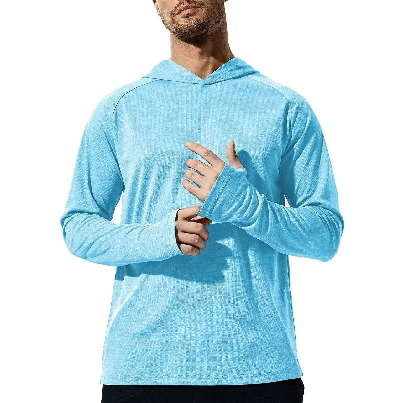 Haimont Men's UPF 50+ Sun Protection Hoodie Shirt with Thumbholes, Sky Blue / S