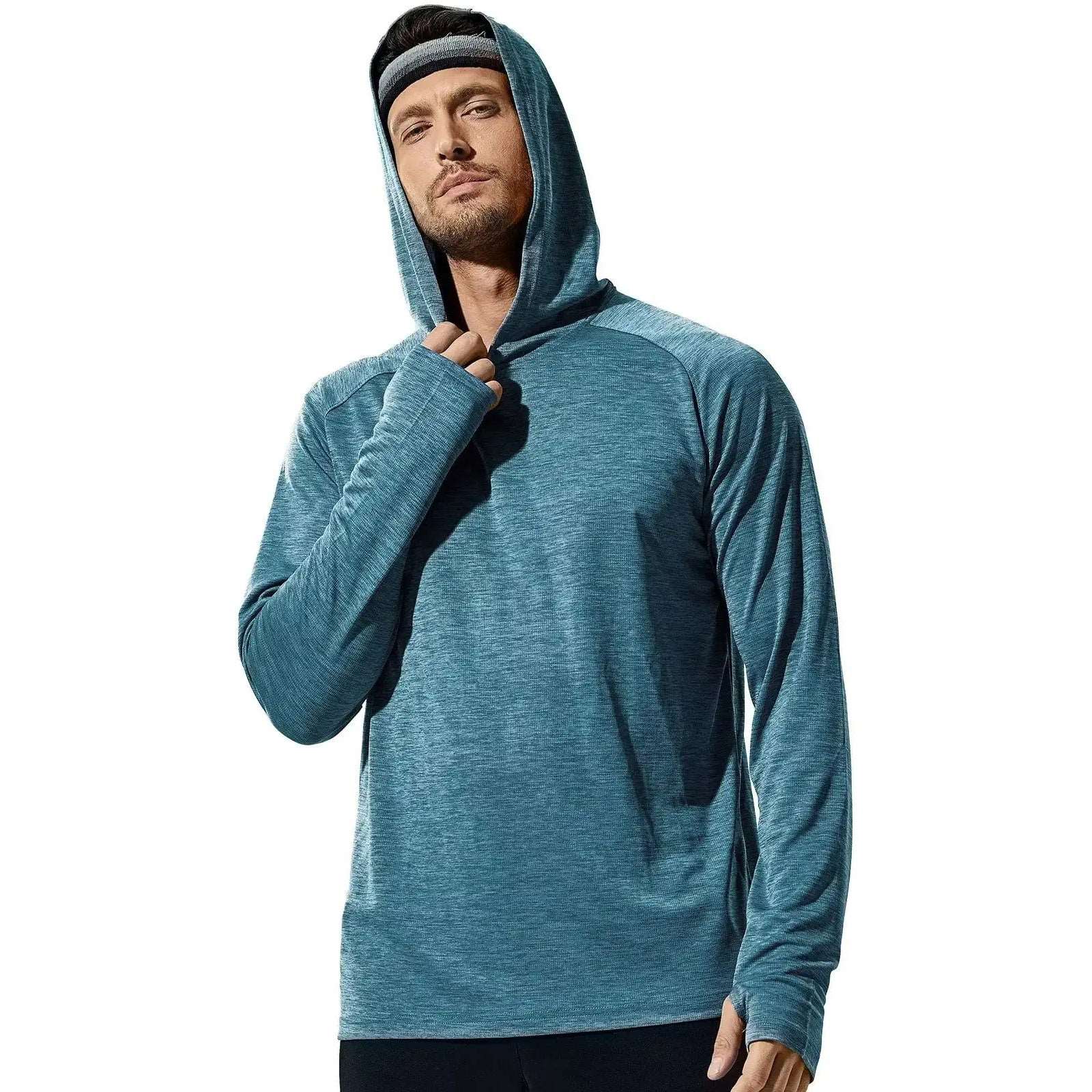 Men's UPF 50+ Sun Protection Hoodie Shirt with Thumbholes - Blue / S